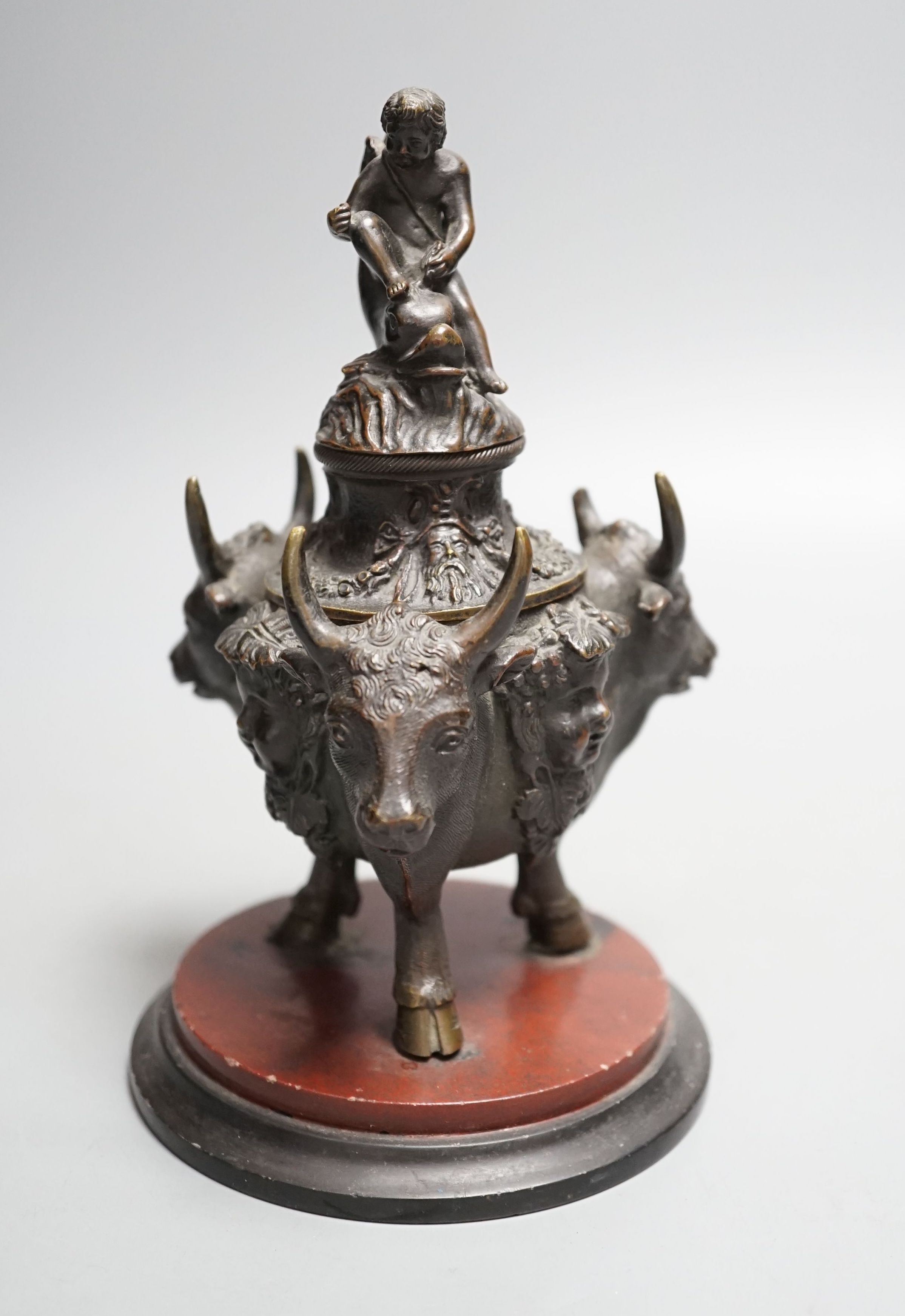 A classical revival bronze inkwell and cover, late 19th century - 18cm tall